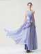 One Shoulder Sleeveless Side Zipper Prom Evening Gown Lavender Chiffon