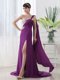 Cheap Purple Zipper One Shoulder Beading and Sashes ribbons Prom Party Dress Elastic Woven Satin Sleeveless Brush Train