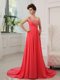 Brush Train Empire Homecoming Dress Watermelon Red One Shoulder Chiffon Sleeveless With Train Zipper