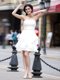 Unique White Sleeveless Knee Length Beading Zipper Evening Dress