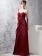 Burgundy Column/Sheath One Shoulder Sleeveless Chiffon Floor Length Zipper Beading and Ruching Prom Party Dress