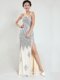 Sleeveless With Train Sequins Zipper Prom Dresses with Silver Sweep Train