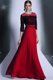 High Class Scoop Red And Black 3 4 Length Sleeve Floor Length Beading and Appliques Clasp Handle Homecoming Dress