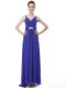 Popular Blue Column/Sheath Chiffon Straps Sleeveless Beading and Ruching With Train Side Zipper Prom Evening Gown Brush Train