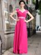 Hot Pink Zipper V-neck Beading Prom Evening Gown Chiffon Sleeveless