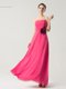 Latest Strapless Sleeveless Prom Evening Gown Floor Length Hand Made Flower Hot Pink Chiffon