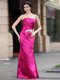 Simple Hot Pink Strapless Zipper Beading Prom Evening Gown Sleeveless