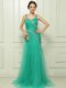 Turquoise Prom Dress Prom and Party and For with Beading and Ruching Straps Sleeveless Brush Train Side Zipper