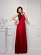Smart One Shoulder Chiffon Sleeveless Floor Length Dress for Prom and Ruching and Hand Made Flower