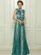 Teal Tulle Zipper Scoop Sleeveless Floor Length Beading and Sequins
