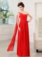 One Shoulder Red Sleeveless Beading and Sashes ribbons and Ruching Floor Length