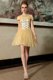 Cap Sleeves Mini Length Beading Side Zipper Prom Evening Gown with Gold