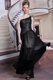 High Class One Shoulder Sleeveless Prom Gown Floor Length Appliques Black Chiffon