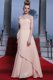 Comfortable Baby Pink One Shoulder Neckline Appliques and Ruching Evening Dress Long Sleeves Side Zipper