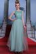 Simple Floor Length Side Zipper Prom Dress Light Blue for Prom and Party with Beading and Appliques and Ruching