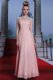 Floor Length Baby Pink Dress for Prom Chiffon Cap Sleeves Beading