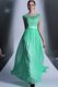 Scoop Floor Length Side Zipper Prom Evening Gown Turquoise for Prom and Party with Beading