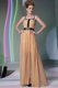 Chiffon Square Sleeveless Zipper Appliques Prom Dresses in Peach