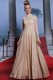 Custom Design Sleeveless Chiffon Floor Length Zipper Homecoming Dress in Peach with Beading and Sequins