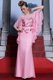 Scoop Half Sleeves Floor Length Beading Zipper Prom Evening Gown with Rose Pink