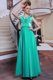 Scoop Cap Sleeves Chiffon Floor Length Side Zipper Evening Dress in Turquoise with Beading