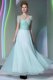 Sumptuous Floor Length Side Zipper Evening Dress Light Blue for Prom and Party with Beading and Lace