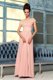 Beautiful Bateau Cap Sleeves Floor Length Lace and Hand Made Flower Pink Chiffon