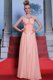 Peach Empire Chiffon Halter Top Sleeveless Beading and Sashes ribbons Floor Length Zipper Homecoming Dress
