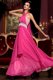 Sumptuous Halter Top Hot Pink Zipper Prom Party Dress Beading and Lace Sleeveless Floor Length