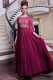 3 4 Length Sleeve Floor Length Lace and Sequins Zipper Prom Dresses with Fuchsia