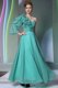 Traditional One Shoulder Long Sleeves Chiffon Floor Length Zipper Prom Evening Gown in Turquoise with Ruffles and Ruching Traditional One Shoulder Long Sleeves Chiffon Floor Length Zipper Prom Evening Gown in Turquoise with Ruffles and Ruching