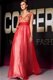 Spectacular Red Organza Side Zipper V-neck Short Sleeves Floor Length Prom Party Dress Appliques and Belt