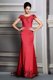 Scoop Short Sleeves Court Train Clasp Handle Prom Evening Gown Red Satin