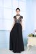 Gorgeous Floor Length Black Evening Dress Chiffon Short Sleeves Beading and Lace