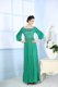 High End Green Chiffon Zipper Prom Gown 3 4 Length Sleeve Floor Length Beading and Appliques and Ruching