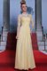 Floor Length Light Yellow Dress for Prom Spaghetti Straps Half Sleeves Zipper