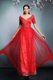 Red Chiffon Zipper V-neck Short Sleeves Floor Length Prom Evening Gown Sequins