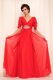 Red Short Sleeves Beading Floor Length Prom Gown