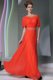 Scoop Ankle Length Column/Sheath Short Sleeves Coral Red Evening Dress Side Zipper