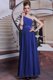 One Shoulder Beading and Pleated Prom Gown Royal Blue Side Zipper Sleeveless Floor Length