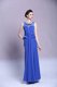 Scoop Sleeveless Prom Evening Gown Floor Length Beading and Appliques Blue Chiffon