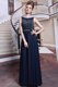 Dazzling Chiffon Bateau Sleeveless Zipper Beading and Appliques Prom Party Dress in Navy Blue