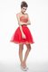 Flirting Sleeveless Organza Mini Length Side Zipper Prom Dress in Coral Red with Appliques and Ruffles