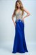 Suitable Chiffon V-neck Sleeveless Backless Beading Prom Evening Gown in Royal Blue