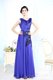 Scoop Blue Satin Backless Evening Dress Sleeveless Floor Length Appliques