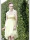 Strapless Sleeveless Prom Dresses Knee Length Beading and Appliques Light Yellow Organza