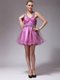 Halter Top Sleeveless Organza Mini Length Zipper Evening Dress in Rose Pink with Beading