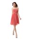 On Sale Sleeveless Chiffon Knee Length Zipper Evening Dress in Watermelon Red with Beading and Pleated