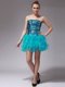 Organza Strapless Sleeveless Zipper Beading and Ruffles Homecoming Dress in Aqua Blue