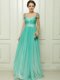 Cap Sleeves Chiffon Zipper Dress for Prom in Turquoise with Beading and Ruching